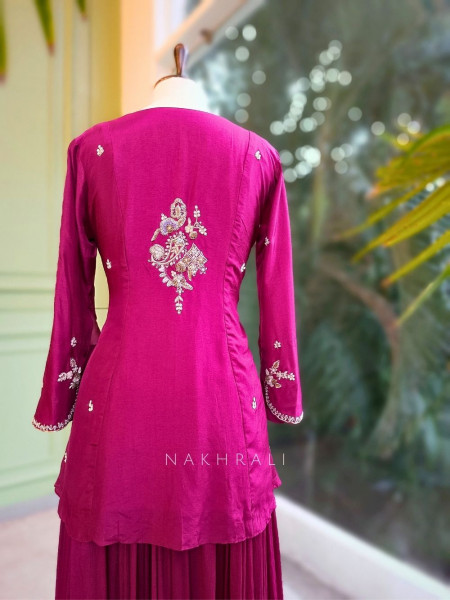 Yamika Magenta Indo-Western Skirt Set with Embroidered Detailing