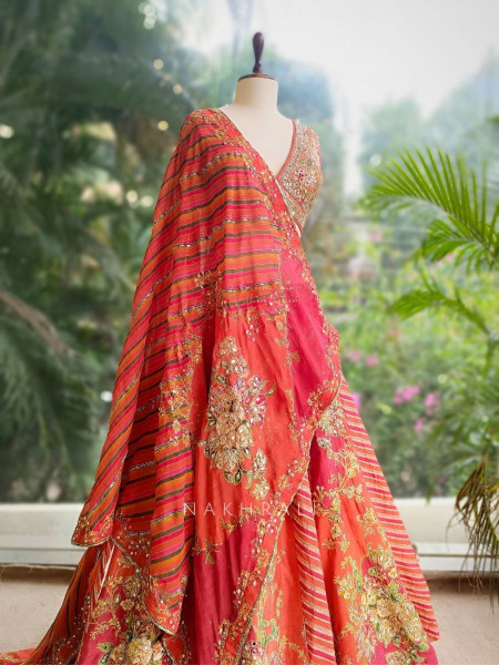 Gulnaar Orange Lehenga with Mirror, Gota Patti & Sequin Work