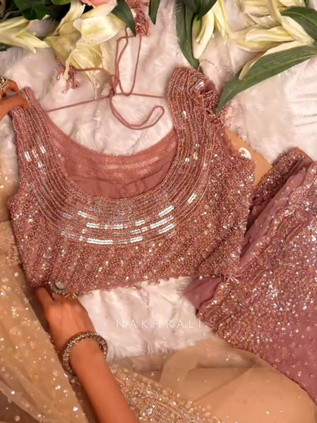 Periwinkle Onion Pink Tissue Saree with Sequin Work