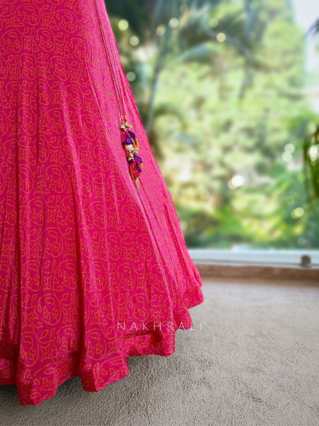 Aarika Pink Crop Top Skirt Set with Embroidered Jacket