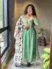 Nilora Green Anarkali Suit Set with Floral Dupatta