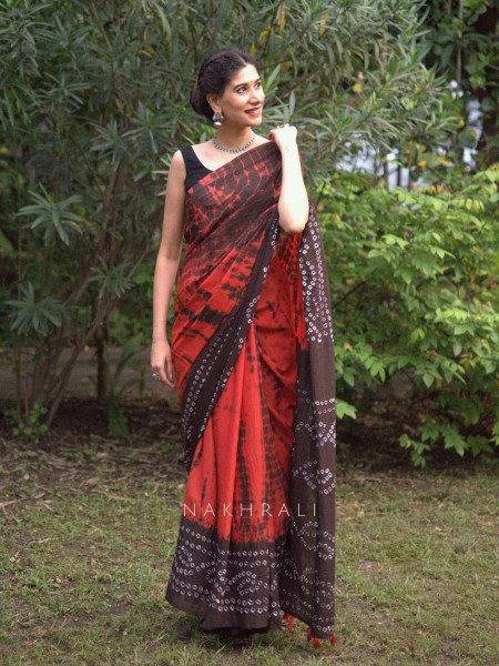 Riva Red & Pink Tie-Dye Saree