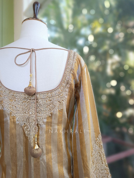 Swarn Lata Brown Suit Set with Zari and Beads Work