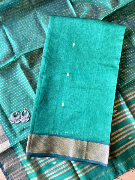 Koshika Firozi Maheshwari Dress Material with Zari Border