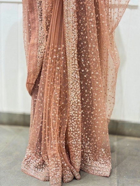 Regal Blush Brown Saree with Readymade Blouse
