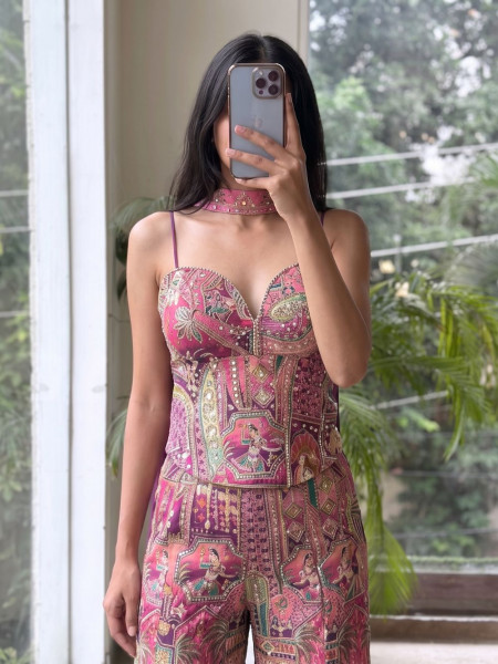 Banarasi Purple Patchwork Flared Palazzo Set