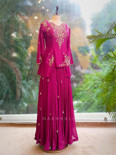 Yamika Magenta Indo-Western Skirt Set with Embroidered Detailing