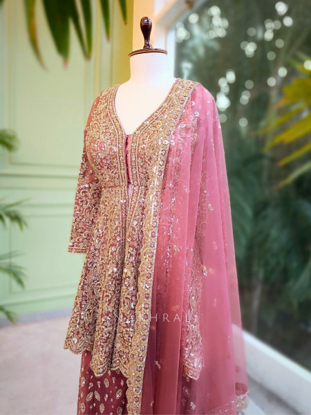Rosewood Purple Kurta Palazzo Set with Zari and Sequin Embroidery