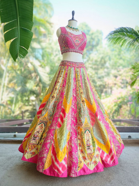 Rangreza Multi Color Silk Lehenga with Mirror Sequin Embroidery