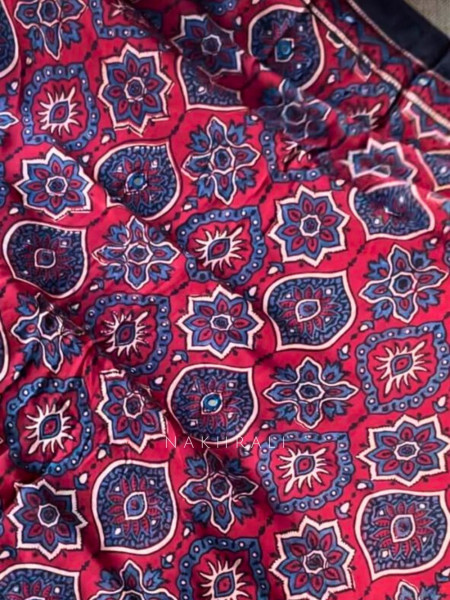 Rangrekha Maroon Modal Ajrakh Saree