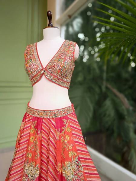 Gulnaar Orange Lehenga with Mirror, Gota Patti & Sequin Work