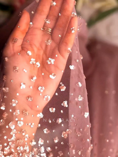 Periwinkle Onion Pink Tissue Saree with Sequin Work