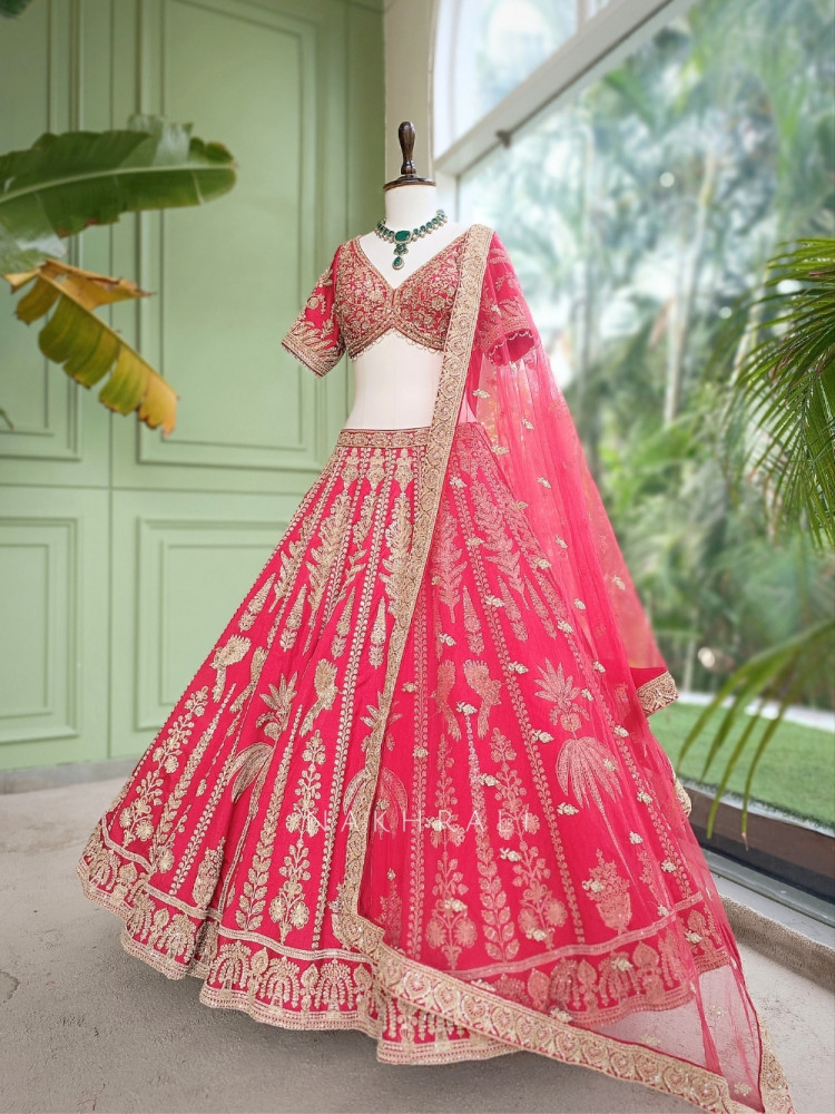 Image of Noor-e-Gul Red Bridal Lehenga with Zari &amp; Sequin Work