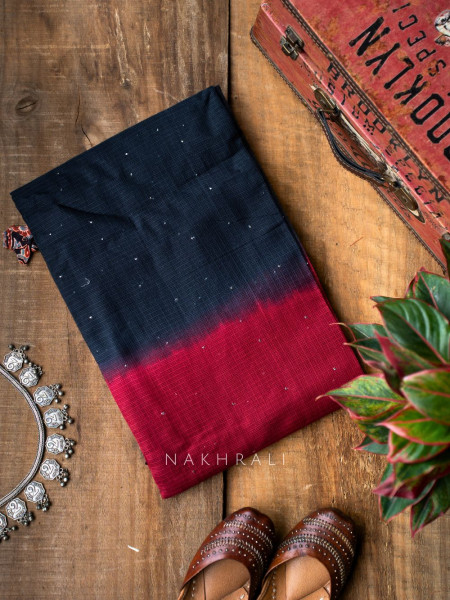 Vasu Handwoven Red and Black Kota Saree with Cotton Satin Blouse