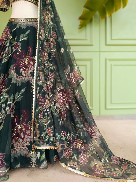 Nyx Zinnia Green Organza Silk Lehenga Set