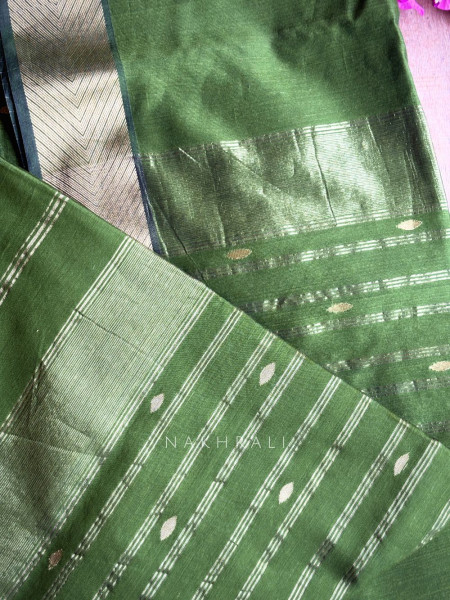 Maahishmati Green Parrot Maheshwari Saree with Zari Border