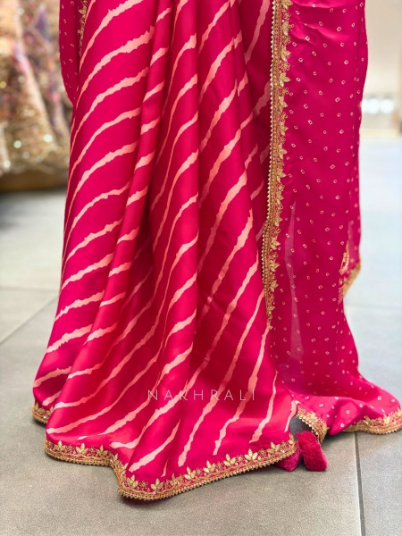 Bindu Rekha Magenta Saree with Bandhej Print and Gota Border
