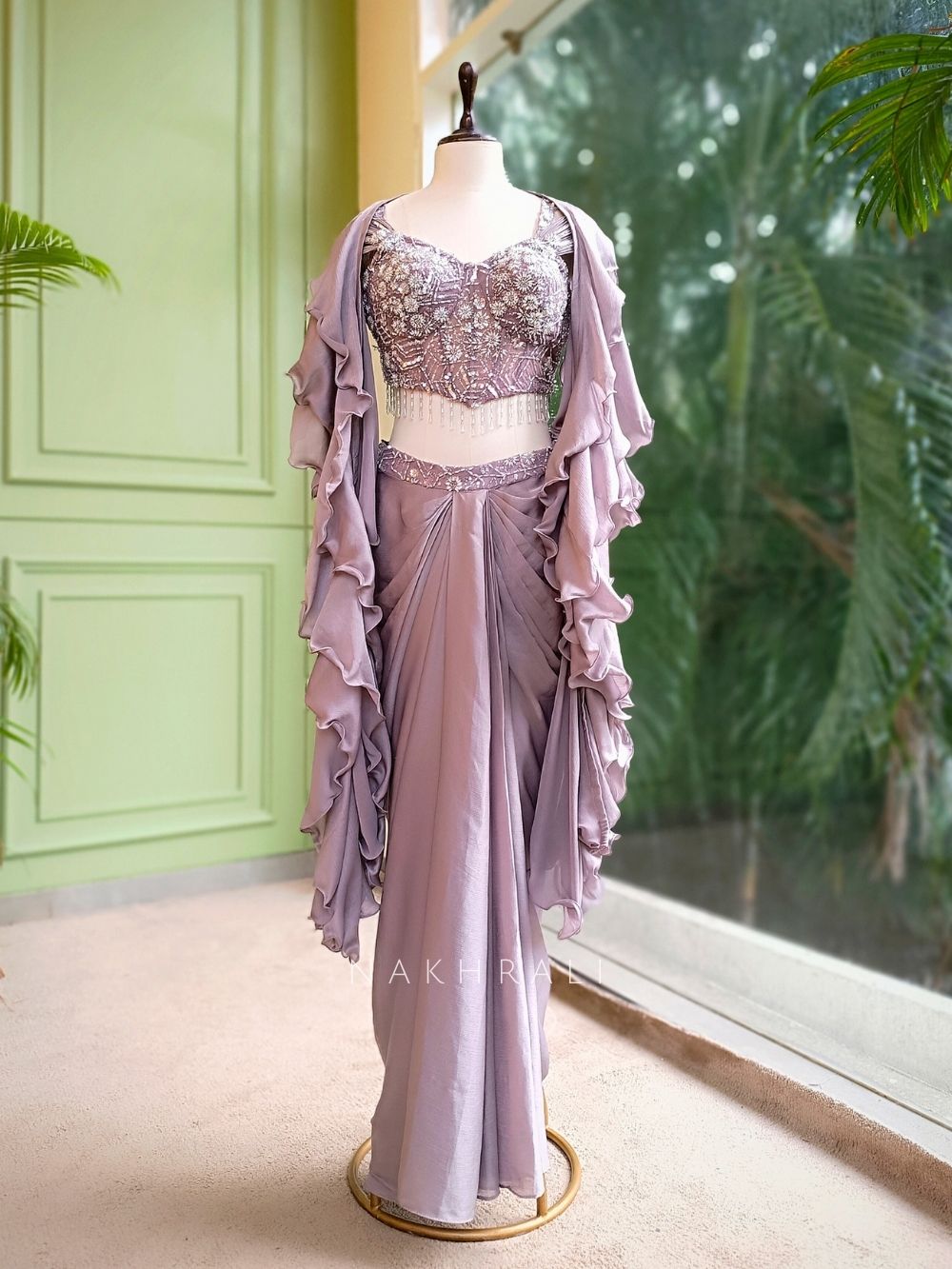 Vione Purple Indo-Western Ensemble with Frill Dupatta Vione Purple Indo-Western Ensemble with Frill Dupatta