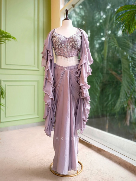Vione Purple Indo-Western Ensemble with Frill Dupatta
