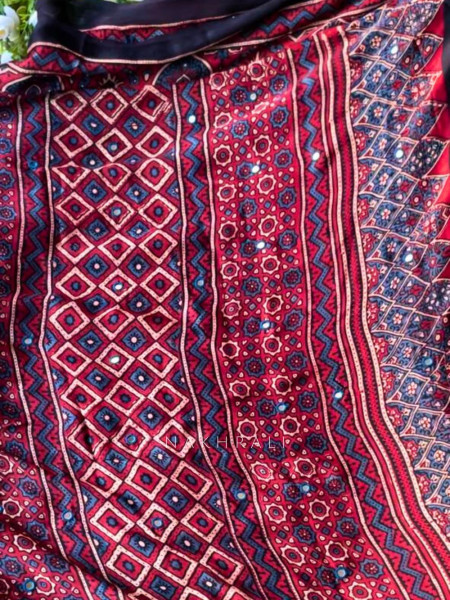 Rangrekha Maroon Modal Ajrakh Saree