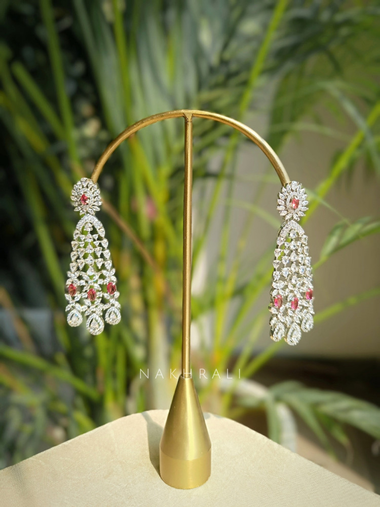 Image of Silver Ruby Drop Diamond Earrings