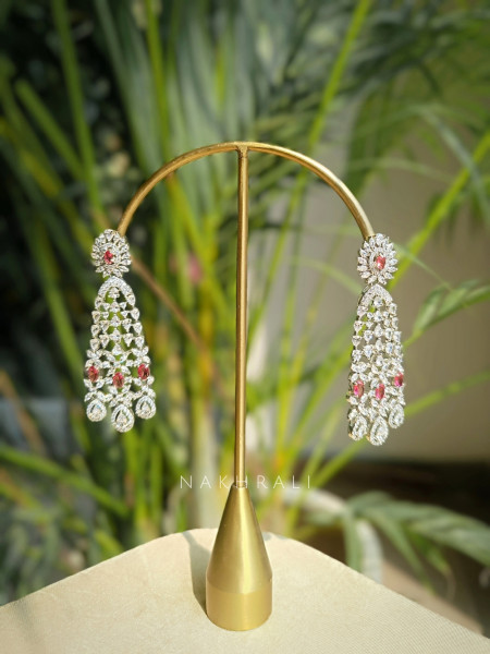 Silver Ruby Drop Diamond Earrings