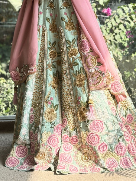 Lynoria Sea Green Bridal Lehenga with Floral Embroidery