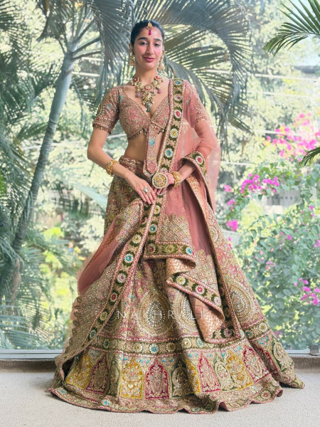 Aurelienne Pink Bridal Lehenga with Hand-Embroidered Work