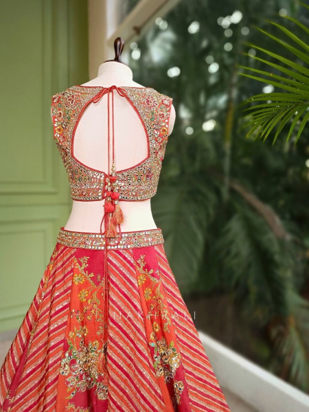 Gulnaar Orange Lehenga with Mirror, Gota Patti & Sequin Work