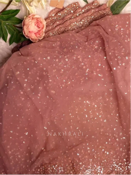 Periwinkle Onion Pink Tissue Saree with Sequin Work
