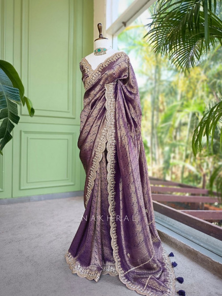 Rajleela Purple Banarasi Brocade Silk Saree with Gota Border