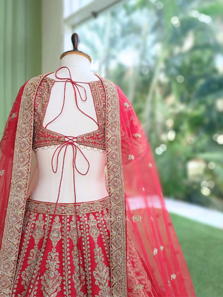 Noor-e-Gul Red Bridal Lehenga with Zari & Sequin Work