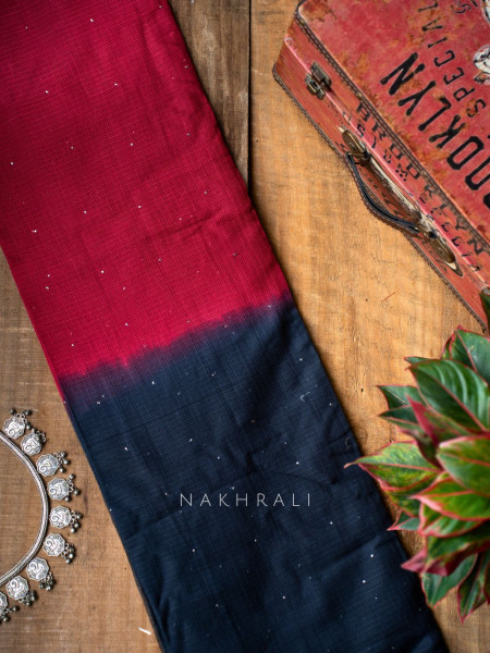 Vasu Handwoven Red and Black Kota Saree with Cotton Satin Blouse