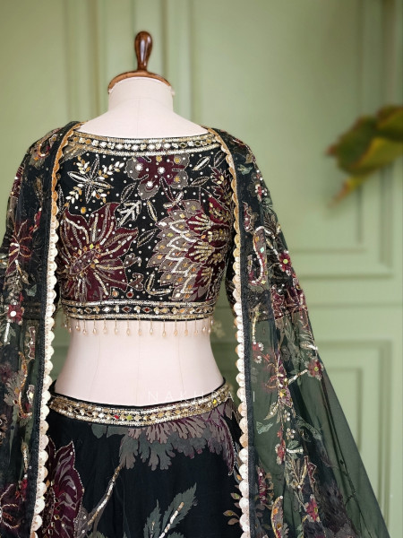 Nyx Zinnia Green Organza Silk Lehenga Set