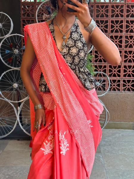 Varnika Pink Cotton Saree with Block Print