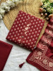 Dhaara Red Cotton Dress Material with Block Print