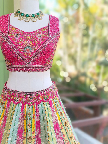 Rangreza Multi Color Silk Lehenga with Mirror Sequin Embroidery