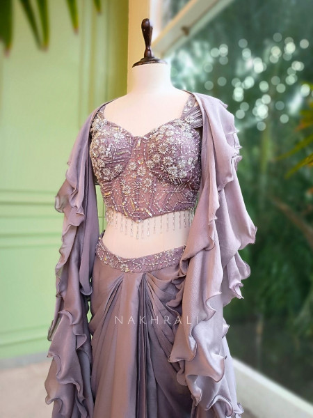 Vione Purple Indo-Western Ensemble with Frill Dupatta