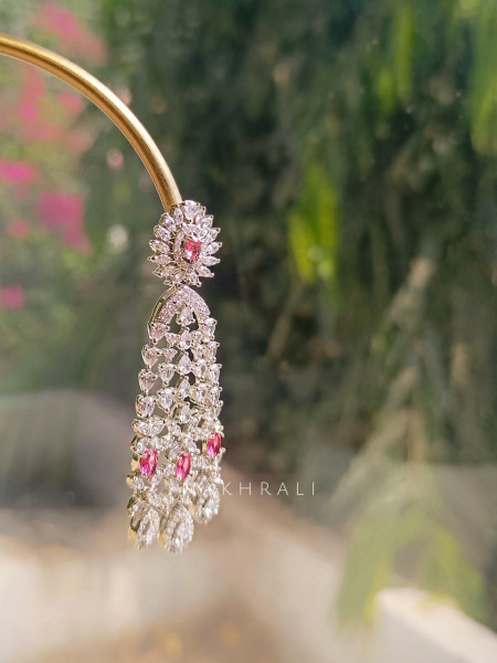 Silver Ruby Drop Diamond Earrings