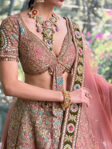 Aurelienne Pink Bridal Lehenga with Hand-Embroidered Work