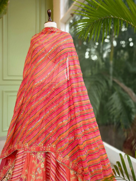Gulnaar Orange Lehenga with Mirror, Gota Patti & Sequin Work