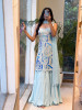 Sunset Blue Palazzo Suit Set With Floral Print &amp; Embroidery
