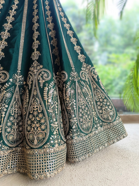 Zoyaara Paisley Green Silk Satin Lehenga Choli Set
