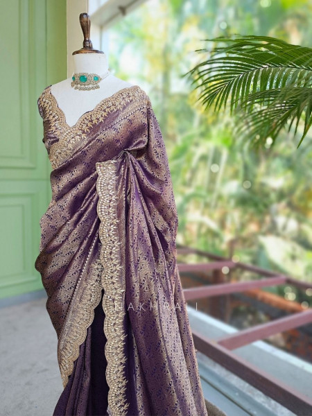 Rajleela Purple Banarasi Brocade Silk Saree with Gota Border