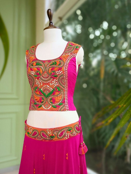 Aarvika Magenta Embroidered Gharara Set with Sequin & Gota Patti Jacket