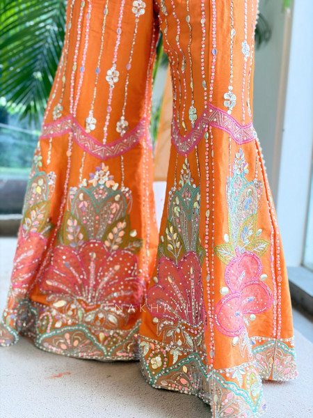 Solaris Petal Orange Satin Silk & Soft Net Indo-western