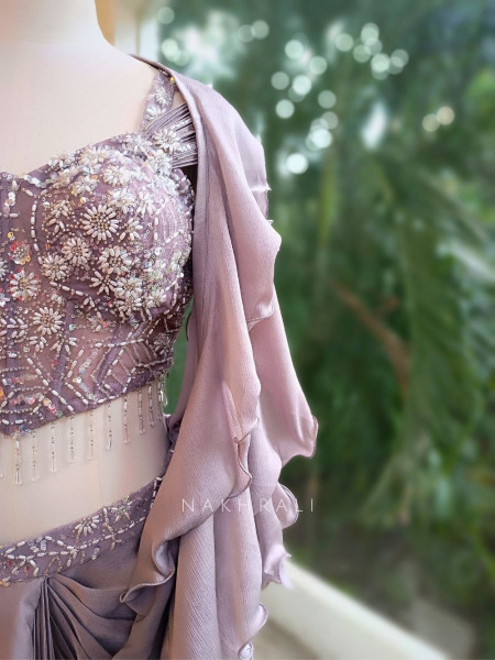 Vione Purple Indo-Western Ensemble with Frill Dupatta