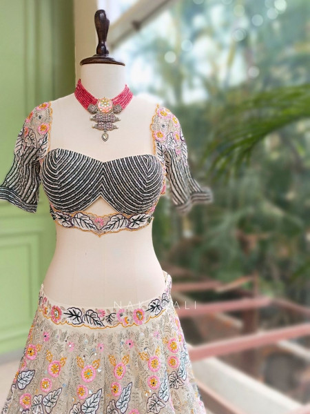 Diva Off White Net Lehenga with Embroidery and Sequin Work