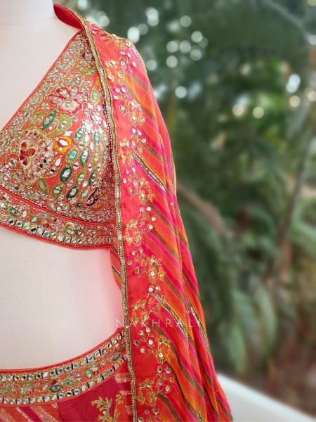 Gulnaar Orange Lehenga with Mirror, Gota Patti & Sequin Work
