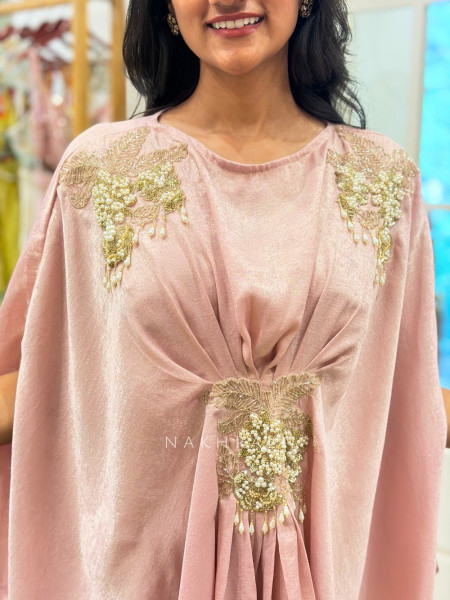 Seraphina Pink Kaftan Indo Western Dress with Cut Dana Pearl Sequin Work